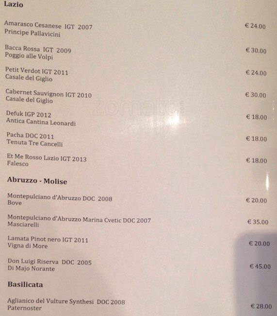 Menu di Antica Biblioteca Valle 