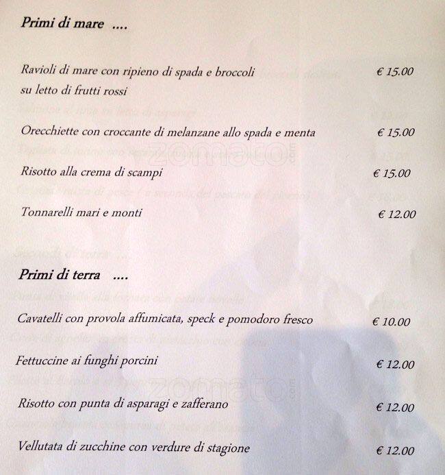 Menu di Antica Biblioteca Valle 