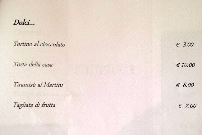 Menu di Antica Biblioteca Valle 