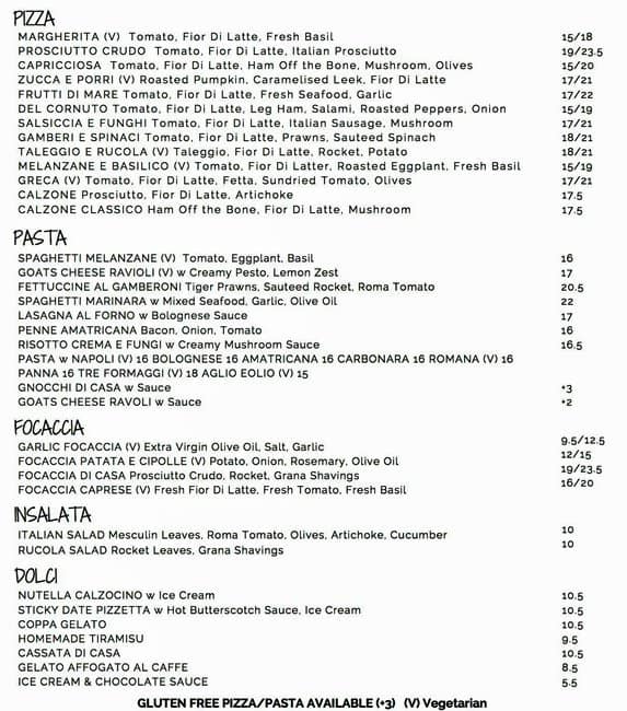 Pizza Espresso Menu, Menu untuk Pizza Espresso, Templestowe, Melbourne