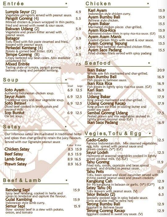 Jakarta Indonesian Restaurant a Brisbane: Foto del Menu ...