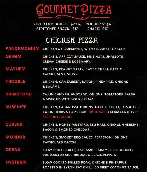 Menu at Hell Pizza pizzeria, Clayfield