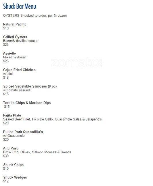 Carta de Shuck Restaurant