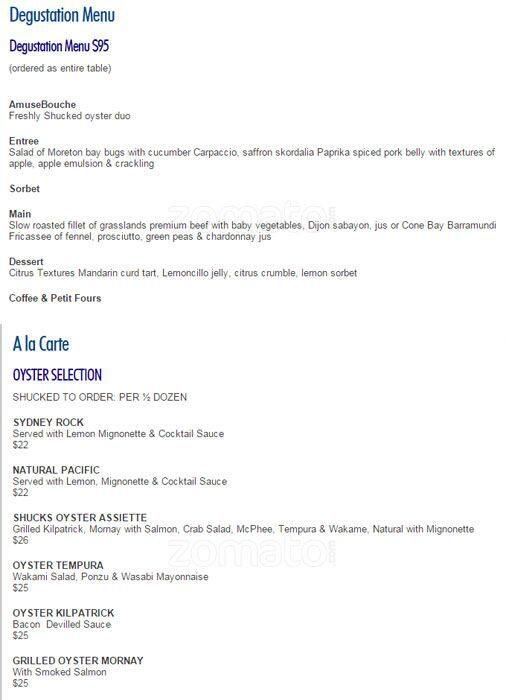 Carta de Shuck Restaurant