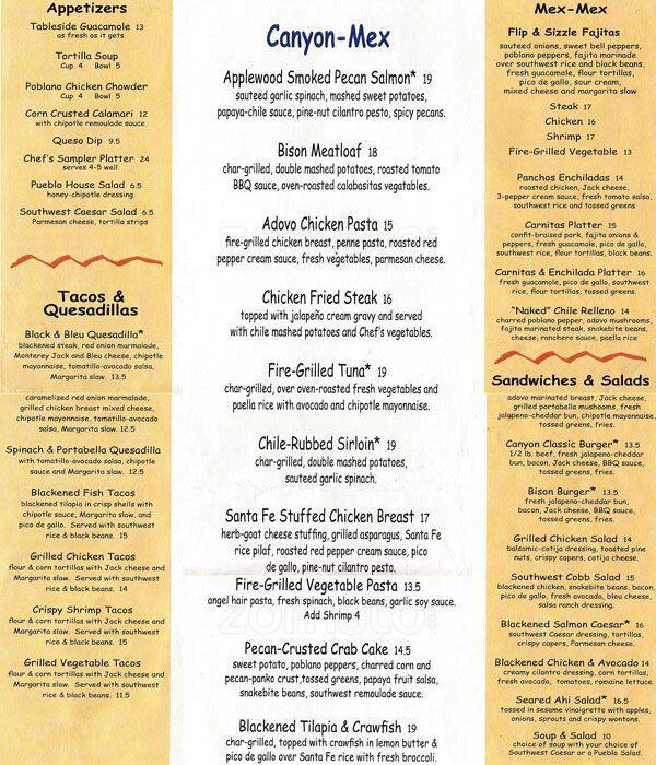 Canyon Cafe Menu, Menu for Canyon Cafe, Galleria, Houston Urbanspoon