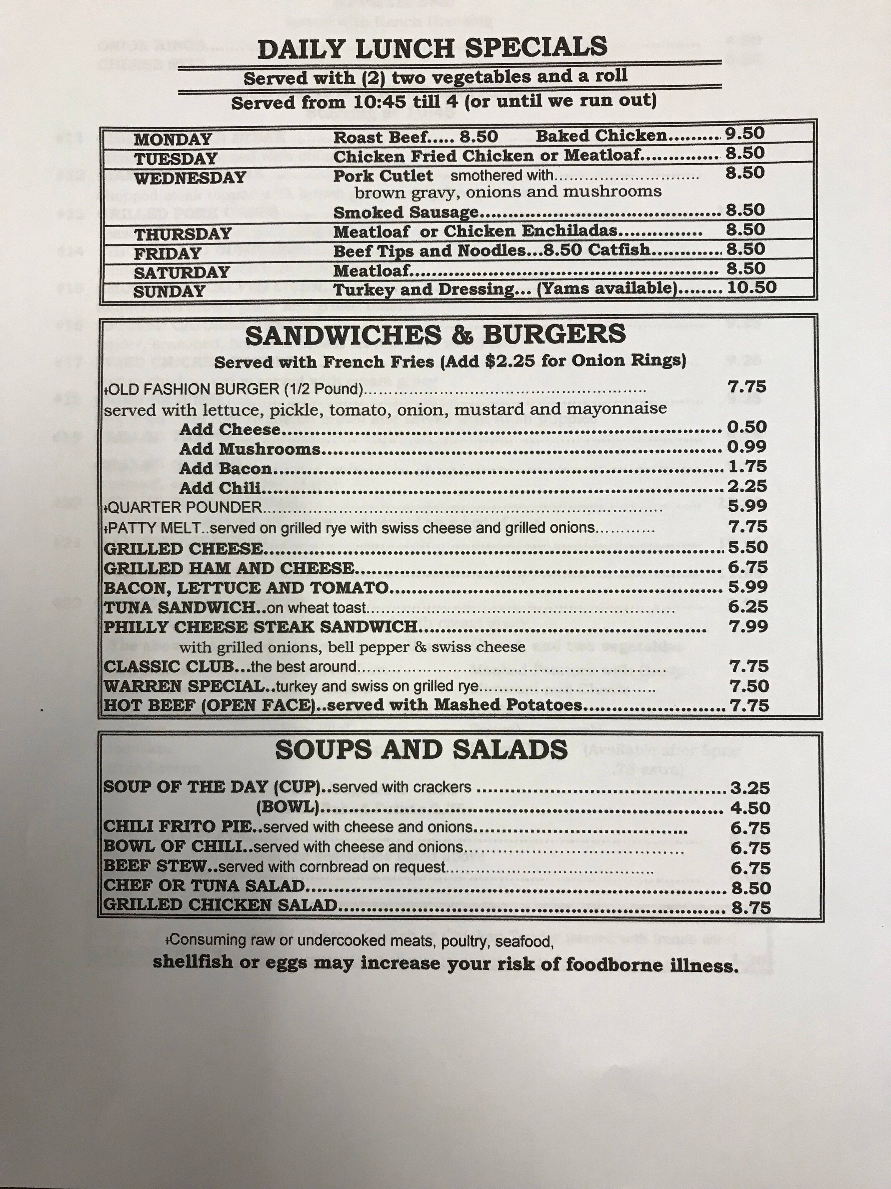 Menu at West Side Cafe, Fort Worth