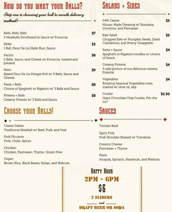 24th & Meatballs Menü, 24th & Meatballs, Kerns, Portland için Menü