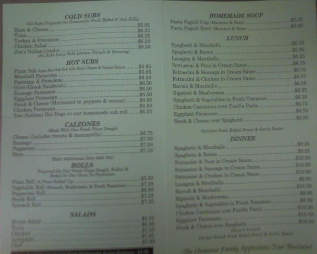 Chimento's Spaghetti House Menu Urbanspoon/Zomato