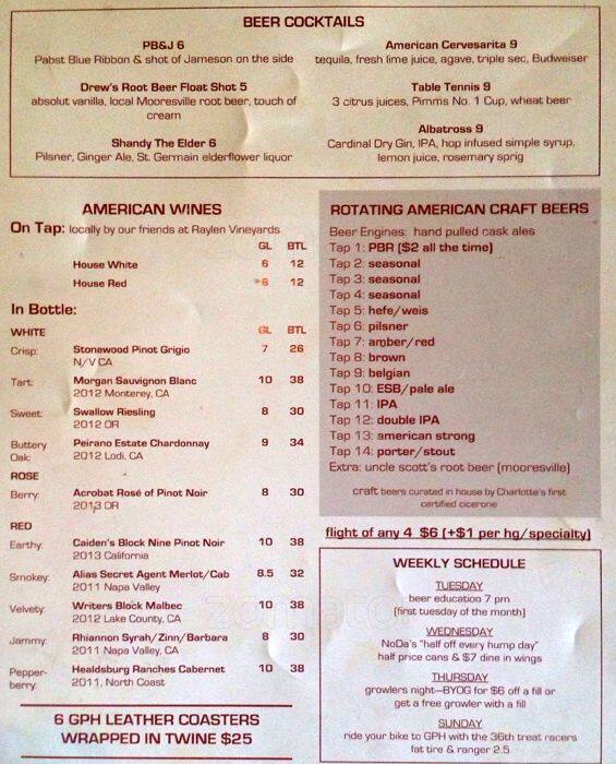 Growler's Pourhouse Menu, Menu for Growler's Pourhouse, NoDa, Charlotte