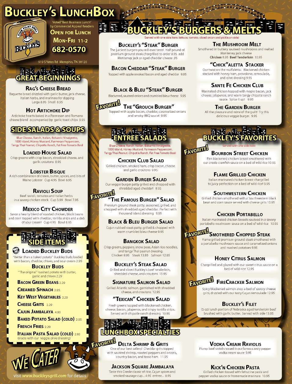 Buckley's Lunch Box Menu, Menu untuk Buckley's Lunch Box, East Memphis