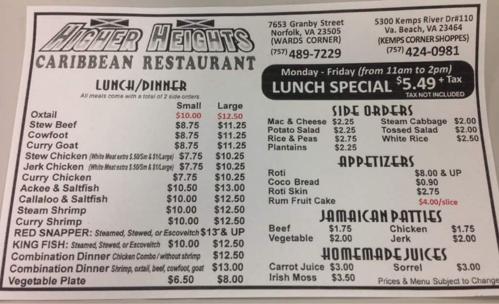 Higher Heights Caribbean Menu For Higher Heights Caribbean Menu