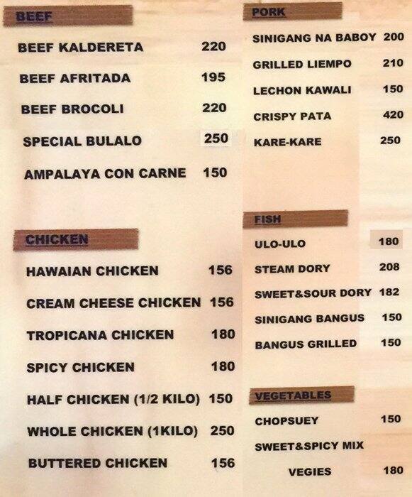 Alex Kubo Grill Menu, Menu for Alex Kubo Grill, Fairview, Quezon City
