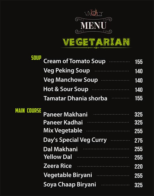 Menu at TheVault Disc & Lounge, Lucknow