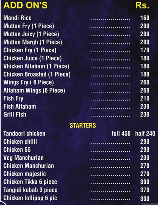 Menu of Hill Top Arabian Mandi, A S Rao Nagar, Secunderabad