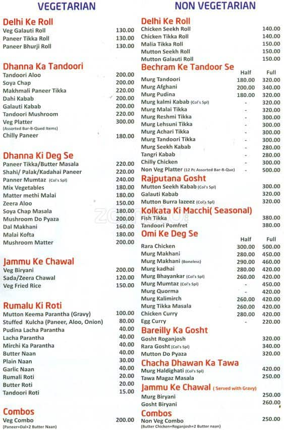 Colonel's Kababz Menu, Menu for Colonel's Kababz, Sector 49, Gurgaon ...