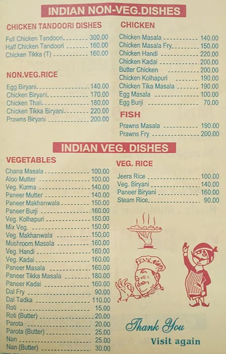 Hotel Saybeen menu