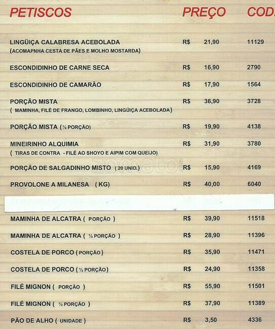 Alquimia do Pão cardápio