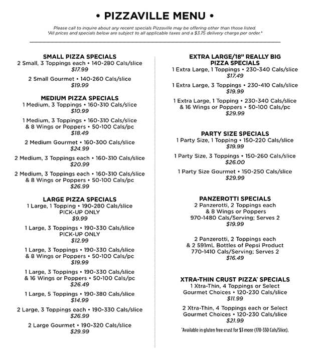 Menu de Pizzaville