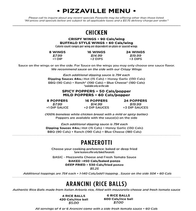 Menu de Pizzaville