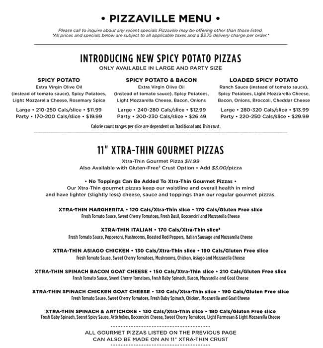 Menu de Pizzaville