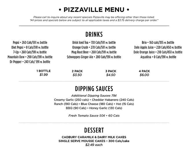 Menu de Pizzaville