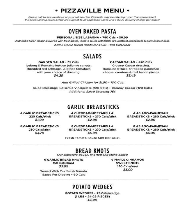 Menu de Pizzaville