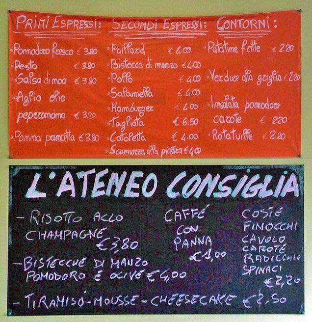 Menu di Caffetteria Ateneo Pitto and Girl Snc di Monaco M. & Garaffo A. 