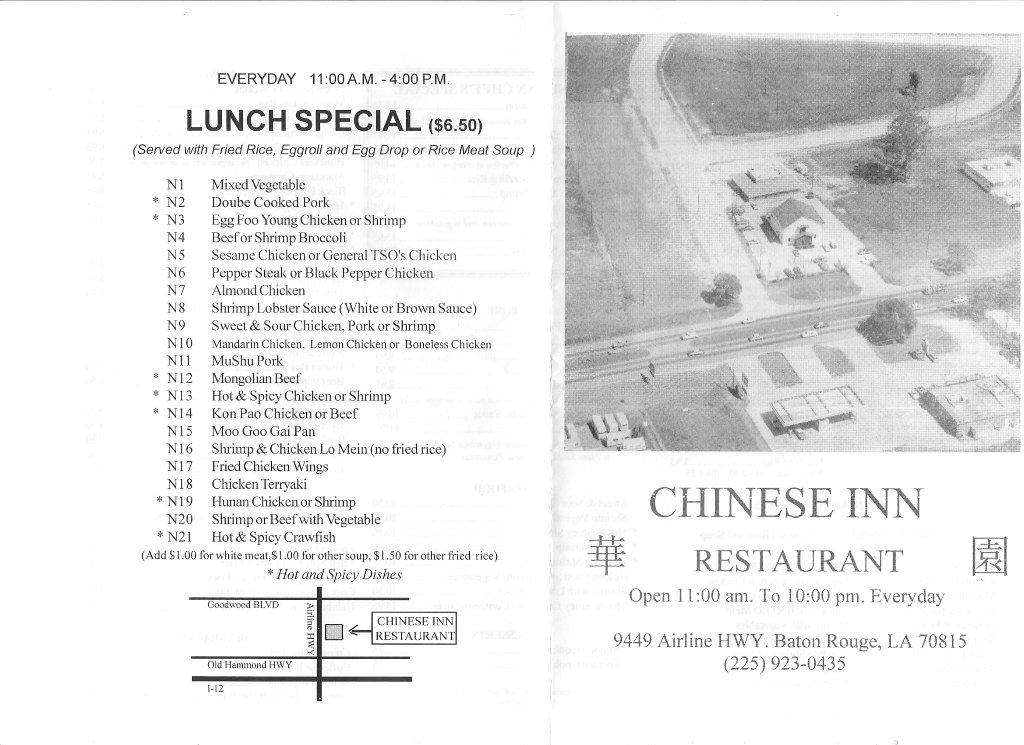 Carta de Chinese Inn