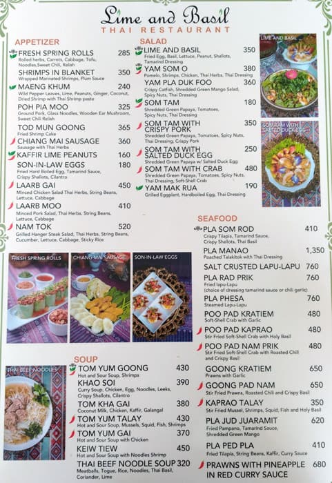 13+ Thai basil restaurant menu