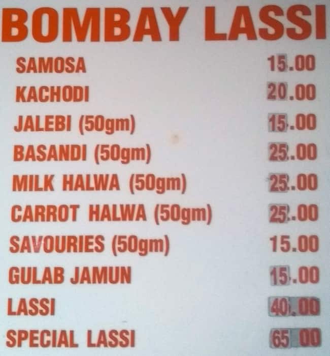 Bombay Lassi menu
