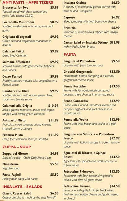 Ottimo Ristorante & Pizzeria menu