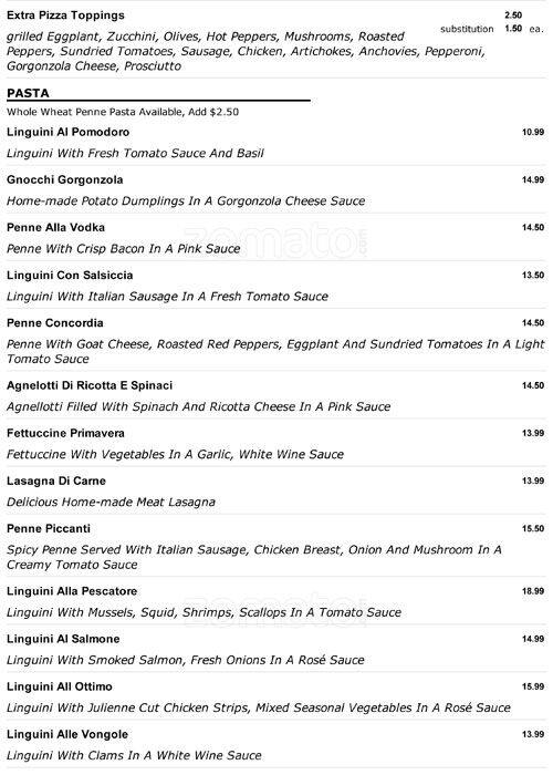 Ottimo Ristorante & Pizzeria menu