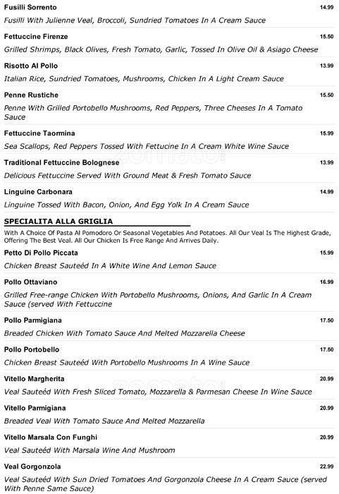 Ottimo Ristorante & Pizzeria menu