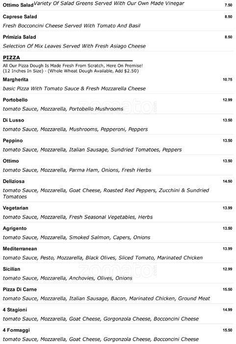 Ottimo Ristorante & Pizzeria menu