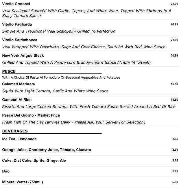 Ottimo Ristorante & Pizzeria menu