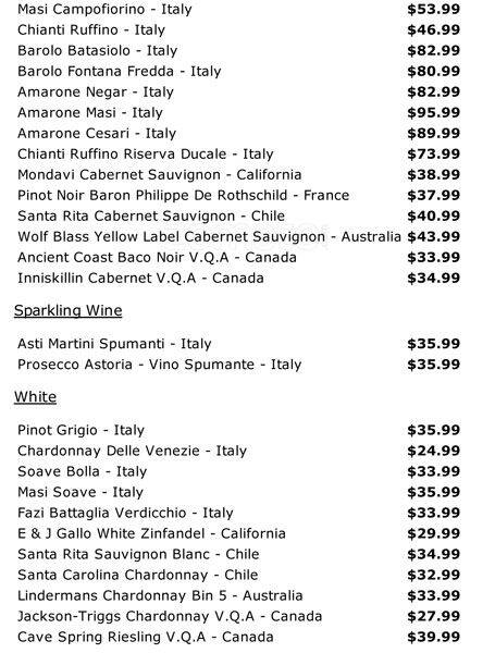 Ottimo Ristorante & Pizzeria menu