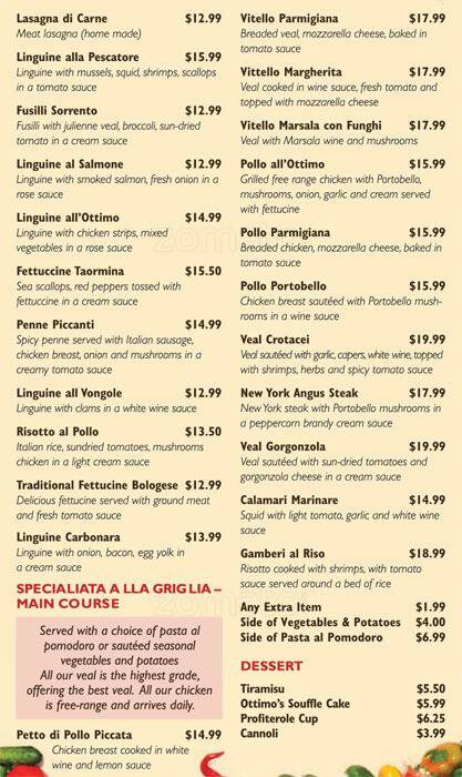 Ottimo Ristorante & Pizzeria menu