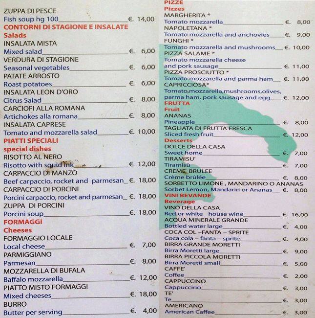 Menu di Leon D'oro 