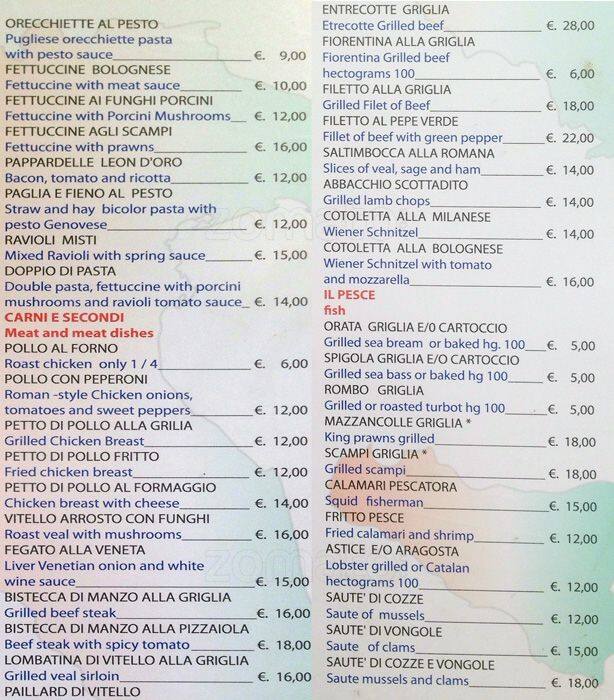 Menu di Leon D'oro 