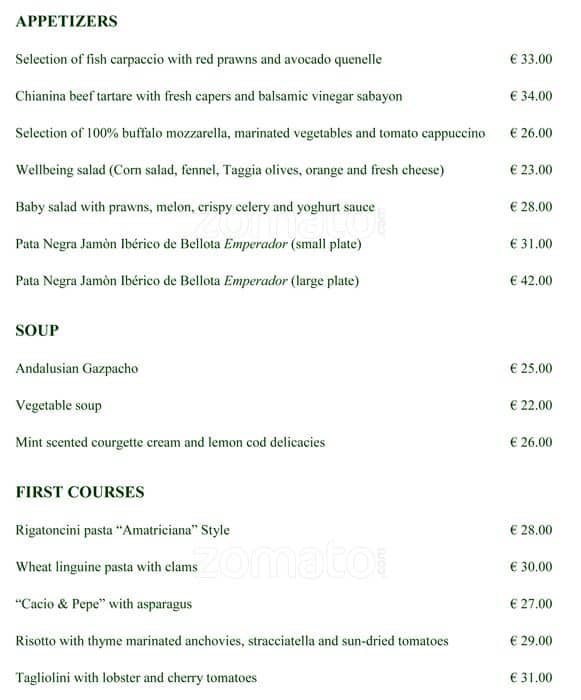 Menu di Uliveto Restaurant & Terrace 