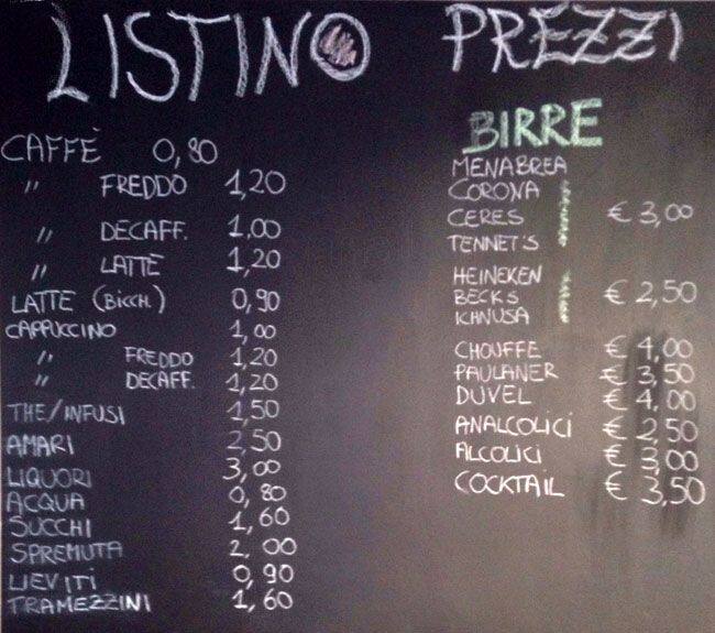 Menu di Novanta Gradi Caffé 
