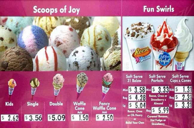 Menu at Baskin Robbins desserts, Ottawa, 19-1580 Merivale Rd