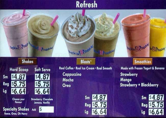 dunkin donuts baskin robbins menu prices