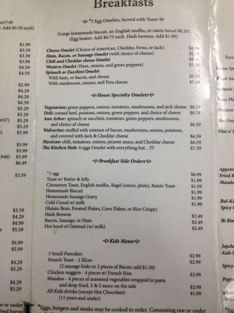 Bell's Diner Menu, Menu for Bell's Diner, Ann Arbor, Detroit