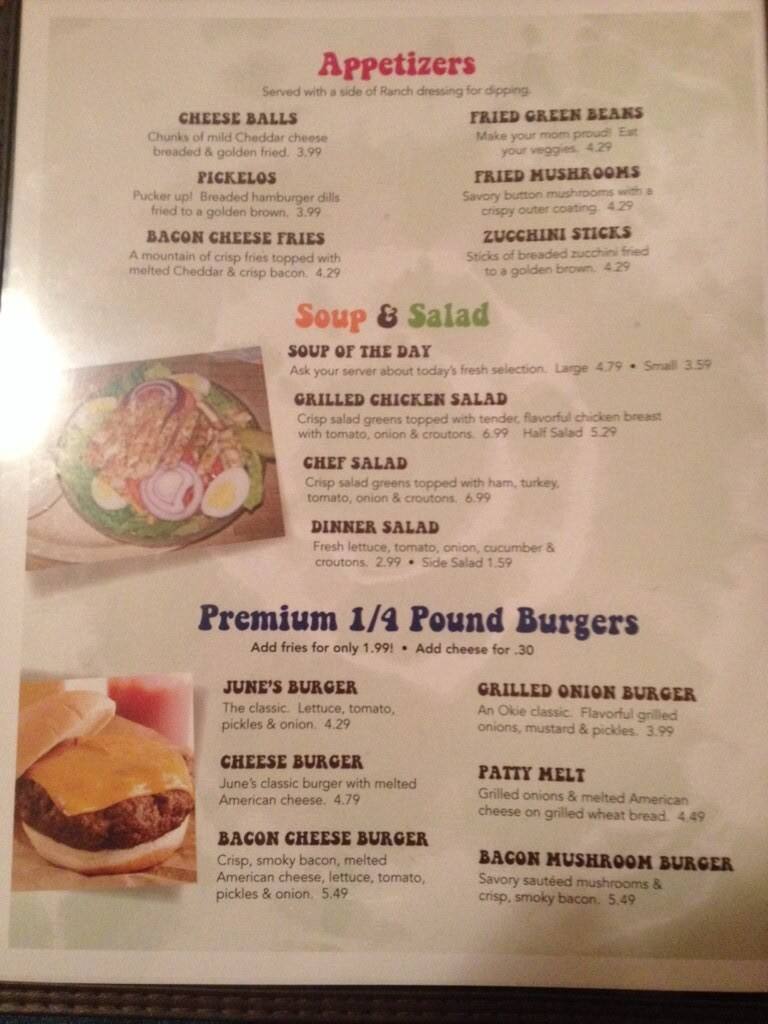 Menu at June's restaurant, Checotah