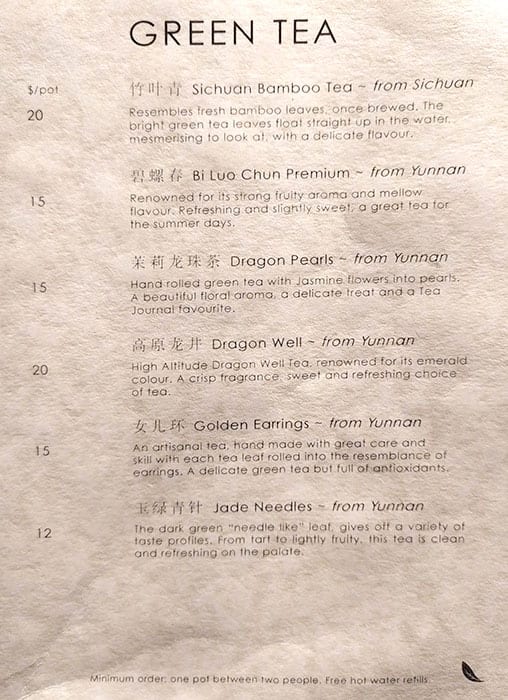 Menu at Tea Journal cafe, Chatswood