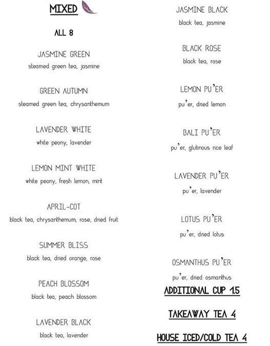 Tea Journal Menu, Menu for Tea Journal, Chatswood, Sydney Urbanspoon