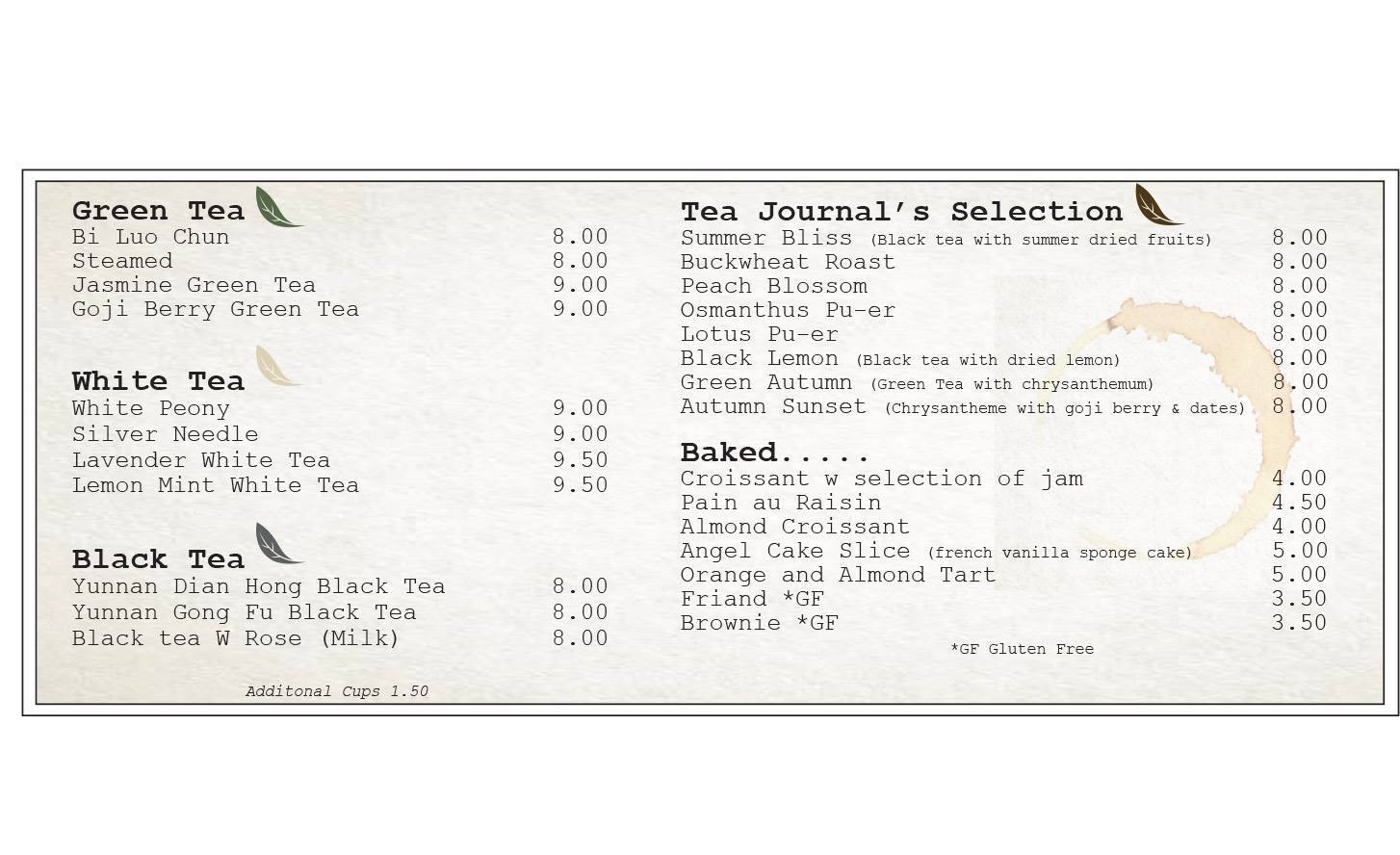 Tea Journal Menu, Menu for Tea Journal, Chatswood, Sydney Urbanspoon