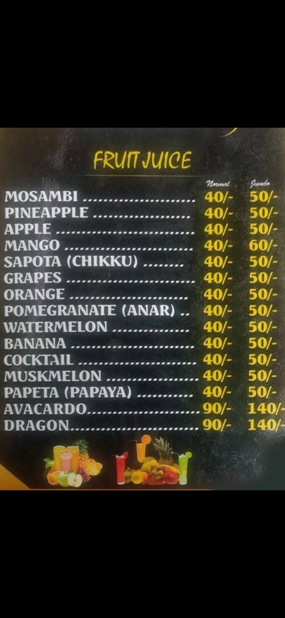 Menu of Vah Juices, RTC X roads, Hyderabad
