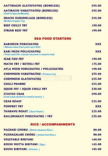 Menu at Coconut Lagoon, Chennai, Gopalpur